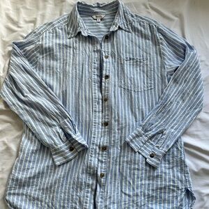 Oversized Striped Linen Button Up Top